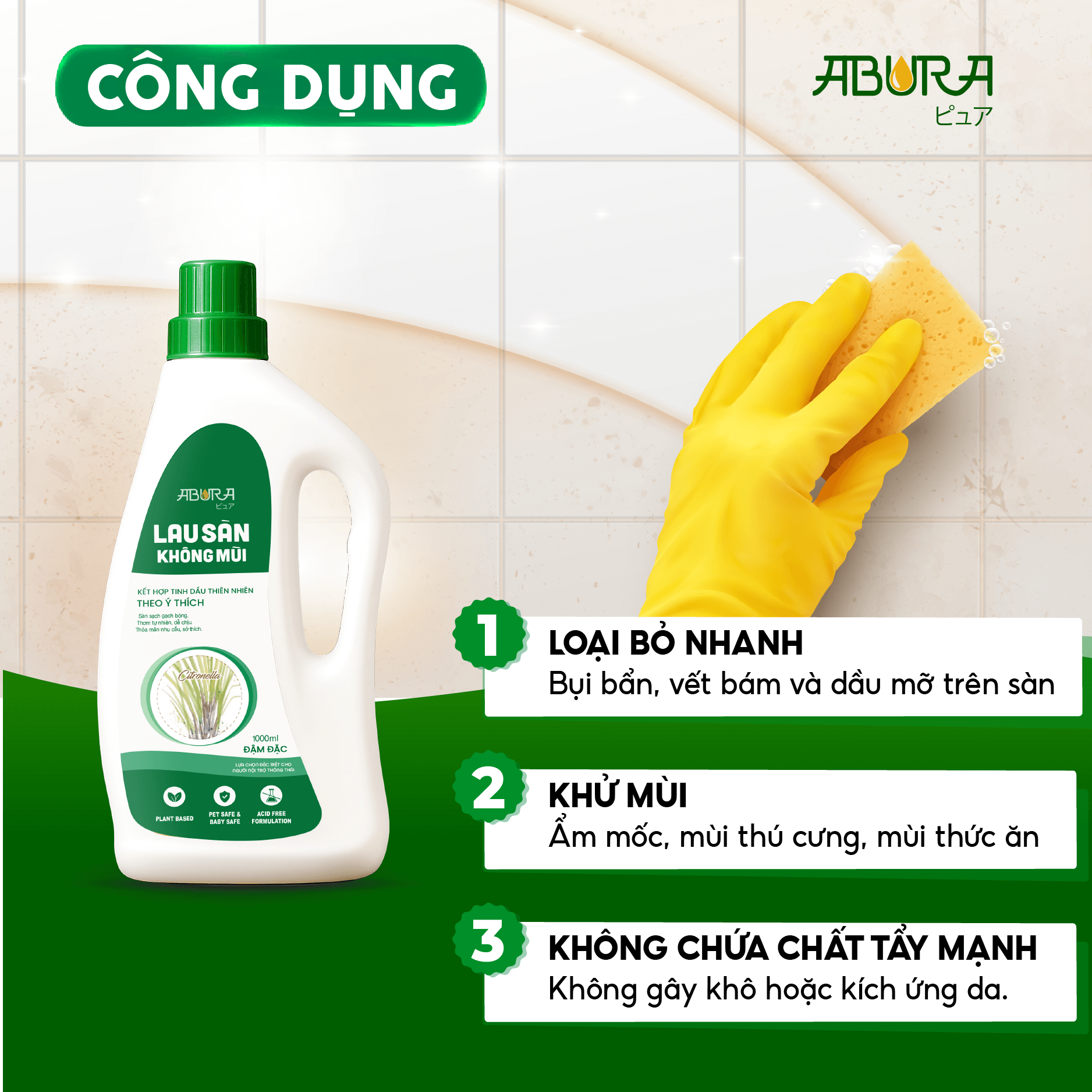 Công dụng của nước lau sàn hương Sả Java ABURA Công dụng của nước lau sàn hương Sả Java ABURA
