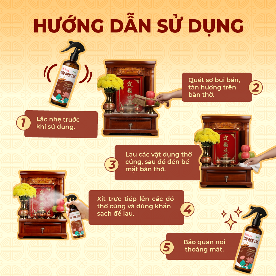 Hướng dẫn sử dụng Xịt Lau Bàn Thờ Hướng dẫn sử dụng Xịt Lau Bàn Thờ